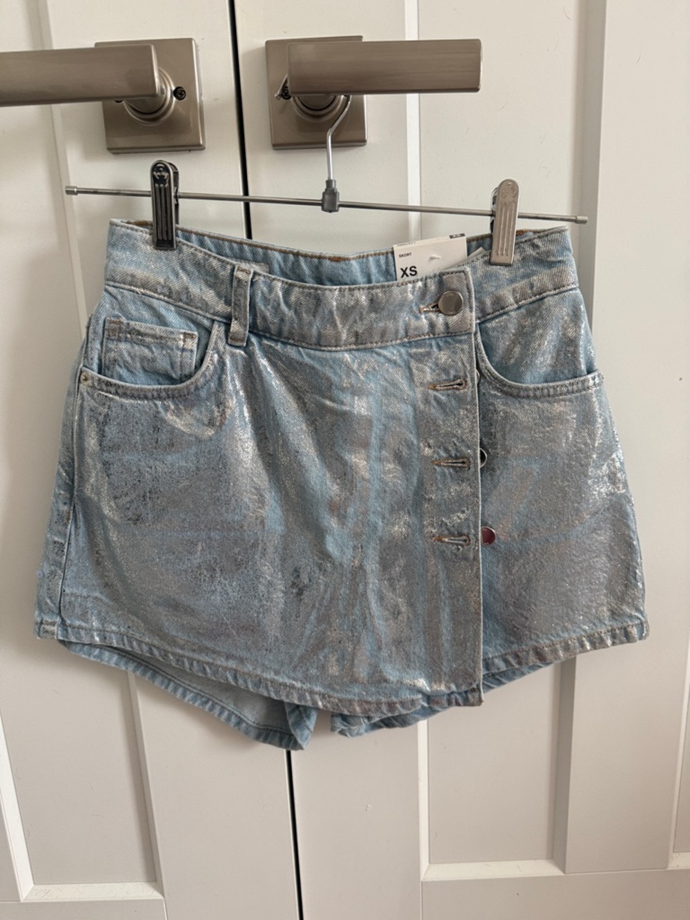 NWT Zara Foil Denim Skort - Size XS